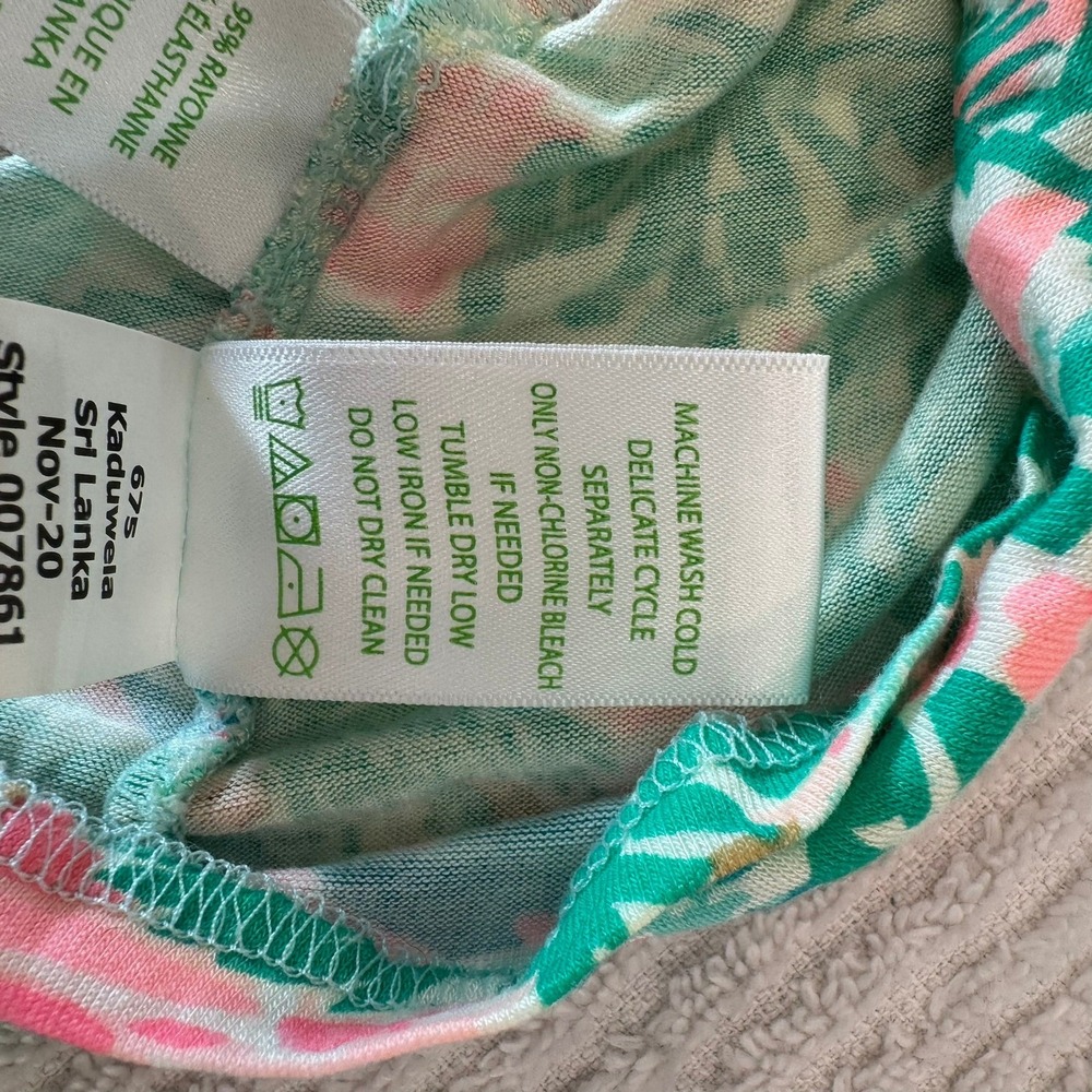Lilly Pulitzer Etta V-Neck Top XS Kaduwela Beach Scene Long Sleeve Pink Green - Picture 8 of 9